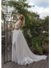 Sparkling Deep V Neck Wedding Dress With Removable Train